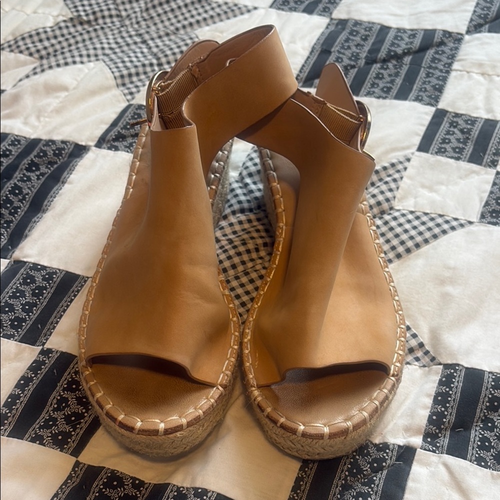 Women’s Tan Espadrille Wedge Sandals with Ankle Strap